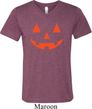 Mens Shirt Orange Jack O Lantern Tri Blend V-neck Tee T-Shirt