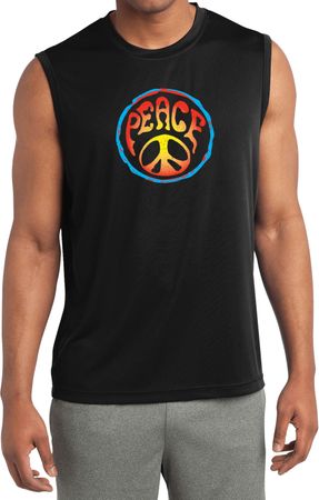Mens Shirt Psychedelic Peace Sleeveless Moisture Wicking Tee T-Shirt