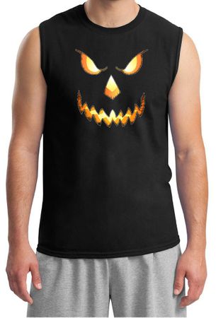 Mens Shirt Pumpkin Head Muscle Tee T-Shirt