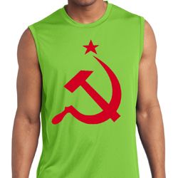 Mens Shirt Red Hammer And Sickle Sleeveless Moisture Wicking Tee