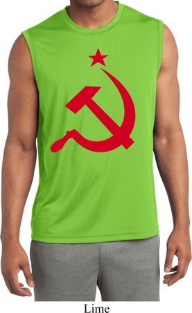 Mens Shirt Red Hammer And Sickle Sleeveless Moisture Wicking Tee