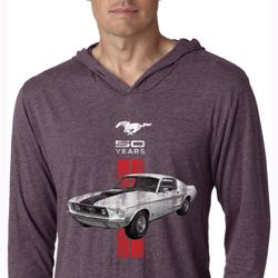 Mens Shirt Red Stripe Mustang 50 Years Lightweight Hoodie Tee T-Shirt Mens Shirt Red Stripe Mustang 50 Years Lightweight Hoodie Tee T-Shirt