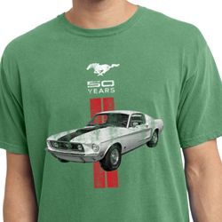 Mens Shirt Red Stripe Mustang 50 Years Pigment Dyed Tee T-Shirt Mens Shirt Red Stripe Mustang 50 Years Pigment Dyed Tee T-Shirt