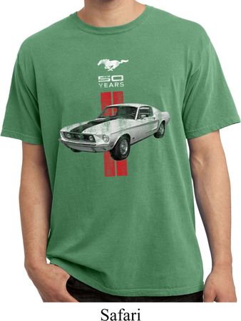 Mens Shirt Red Stripe Mustang 50 Years Pigment Dyed Tee T-Shirt