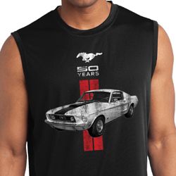 Mens Shirt Red Stripe Mustang 50 Years Sleeveless Moisture Wicking Tee Mens Shirt Red Stripe Mustang 50 Years Sleeveless Moisture Wicking Tee
