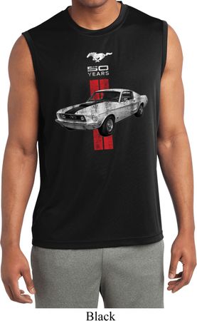 Mens Shirt Red Stripe Mustang 50 Years Sleeveless Moisture Wicking Tee