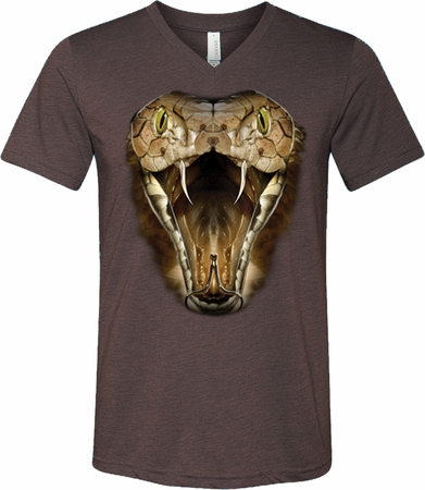 Mens Snake Shirt Big Cobra Snake Face Tri Blend V-neck Tee T-Shirt