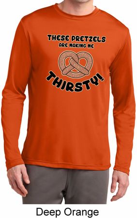 Mens Shirt Thirsty Pretzels Dry Wicking Long Sleeve T-Shirt