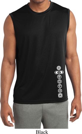 Mens Shirt White 7 Chakras Bottom Print Sleeveless Moisture Wicking