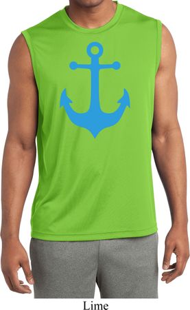 Mens Shirt Blue Anchor Sleeveless Moisture Wicking Tee