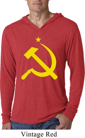 Mens Shirt Yellow Hammer And Sickle Lightweight Hoodie Tee T-Shirt