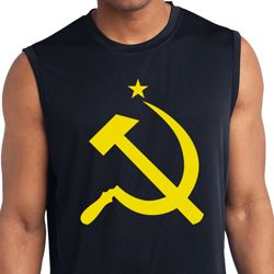 Mens Shirt Yellow Hammer And Sickle Sleeveless Moisture Wicking Tee