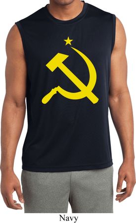 Mens Shirt Yellow Hammer And Sickle Sleeveless Moisture Wicking Tee