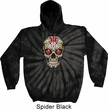 Mens Skull Hoodie Sugar Skull with Roses Tie Dye Hoody