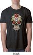 Mens Skull Shirt Sugar Skull with Roses Burnout Tee T-Shirt