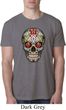 Mens Skull Shirt Sugar Skull with Roses Burnout Tee T-Shirt