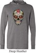 Mens Skull Shirt Sugar Skull with Roses Lightweight Hoodie Tee
