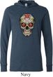 Mens Skull Shirt Sugar Skull with Roses Lightweight Hoodie Tee