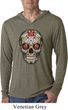 Mens Skull Shirt Sugar Skull with Roses Lightweight Hoodie Tee T-Shirt