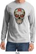 Mens Skull Shirt Sugar Skull with Roses Long Sleeve Tee T-Shirt