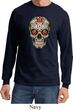 Mens Skull Shirt Sugar Skull with Roses Long Sleeve Tee T-Shirt