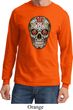 Mens Skull Shirt Sugar Skull with Roses Long Sleeve Tee T-Shirt