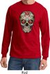 Mens Skull Shirt Sugar Skull with Roses Long Sleeve Tee T-Shirt