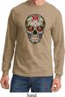 Mens Skull Shirt Sugar Skull with Roses Long Sleeve Tee T-Shirt
