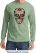 Mens Skull Shirt Sugar Skull with Roses Long Sleeve Tee T-Shirt