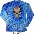 Mens Skull Shirt Sugar Skull with Roses Long Sleeve Tie Dye T-shirt