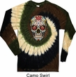 Mens Skull Shirt Sugar Skull with Roses Long Sleeve Tie Dye T-shirt