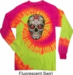 Mens Skull Shirt Sugar Skull with Roses Long Sleeve Tie Dye T-shirt