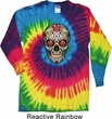 Mens Skull Shirt Sugar Skull with Roses Long Sleeve Tie Dye T-shirt