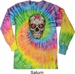 Mens Skull Shirt Sugar Skull with Roses Long Sleeve Tie Dye T-shirt