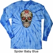 Mens Skull Shirt Sugar Skull with Roses Long Sleeve Tie Dye T-shirt