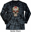Mens Skull Shirt Sugar Skull with Roses Long Sleeve Tie Dye T-shirt
