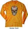 Mens Skull Shirt Sugar Skull with Roses Long Sleeve Tie Dye T-shirt