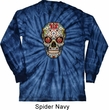 Mens Skull Shirt Sugar Skull with Roses Long Sleeve Tie Dye T-shirt