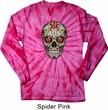 Mens Skull Shirt Sugar Skull with Roses Long Sleeve Tie Dye T-shirt