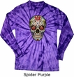 Mens Skull Shirt Sugar Skull with Roses Long Sleeve Tie Dye T-shirt