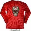 Mens Skull Shirt Sugar Skull with Roses Long Sleeve Tie Dye T-shirt