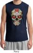 Mens Skull Shirt Sugar Skull with Roses Muscle Tee T-Shirt