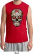 Mens Skull Shirt Sugar Skull with Roses Muscle Tee T-Shirt