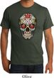 Mens Skull Shirt Sugar Skull with Roses Organic Tee T-Shirt