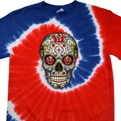 Mens Skull Shirt Sugar Skull with Roses Patriotic Tie Dye Tee T-shirt Mens Skull Shirt Sugar Skull with Roses Patriotic Tie Dye Tee T-shirt