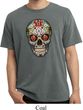 Mens Skull Shirt Sugar Skull with Roses Pigment Dyed Tee T-Shirt