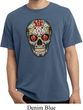 Mens Skull Shirt Sugar Skull with Roses Pigment Dyed Tee T-Shirt