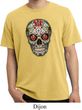 Mens Skull Shirt Sugar Skull with Roses Pigment Dyed Tee T-Shirt