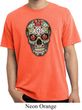Mens Skull Shirt Sugar Skull with Roses Pigment Dyed Tee T-Shirt