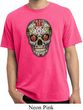 Mens Skull Shirt Sugar Skull with Roses Pigment Dyed Tee T-Shirt